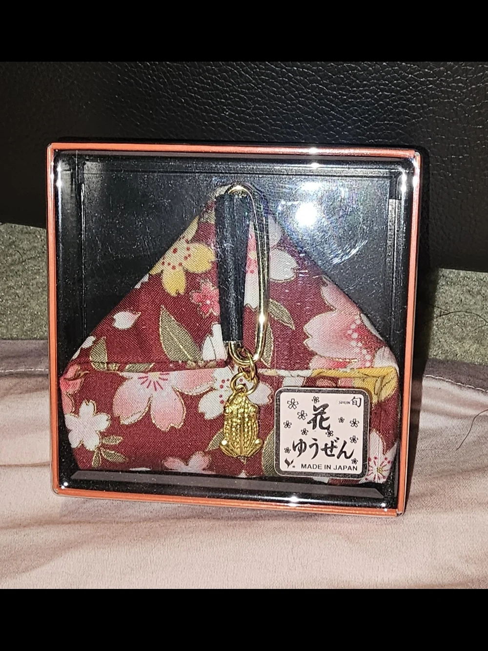 Japanese Coin Purse Burgundy With Gold Frog Charm